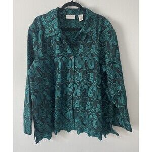 Draper & Damons 2X Exquisite Emerald Green Black All Embroidered Jacket